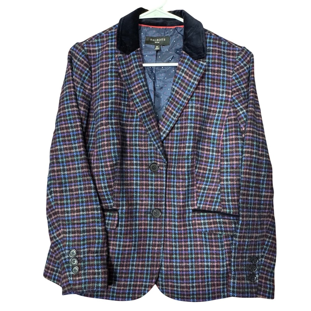 Talbots Mistletoe Plaid Shetland Wool Blazer Womens 12P Festive Eclectic Grandpa
